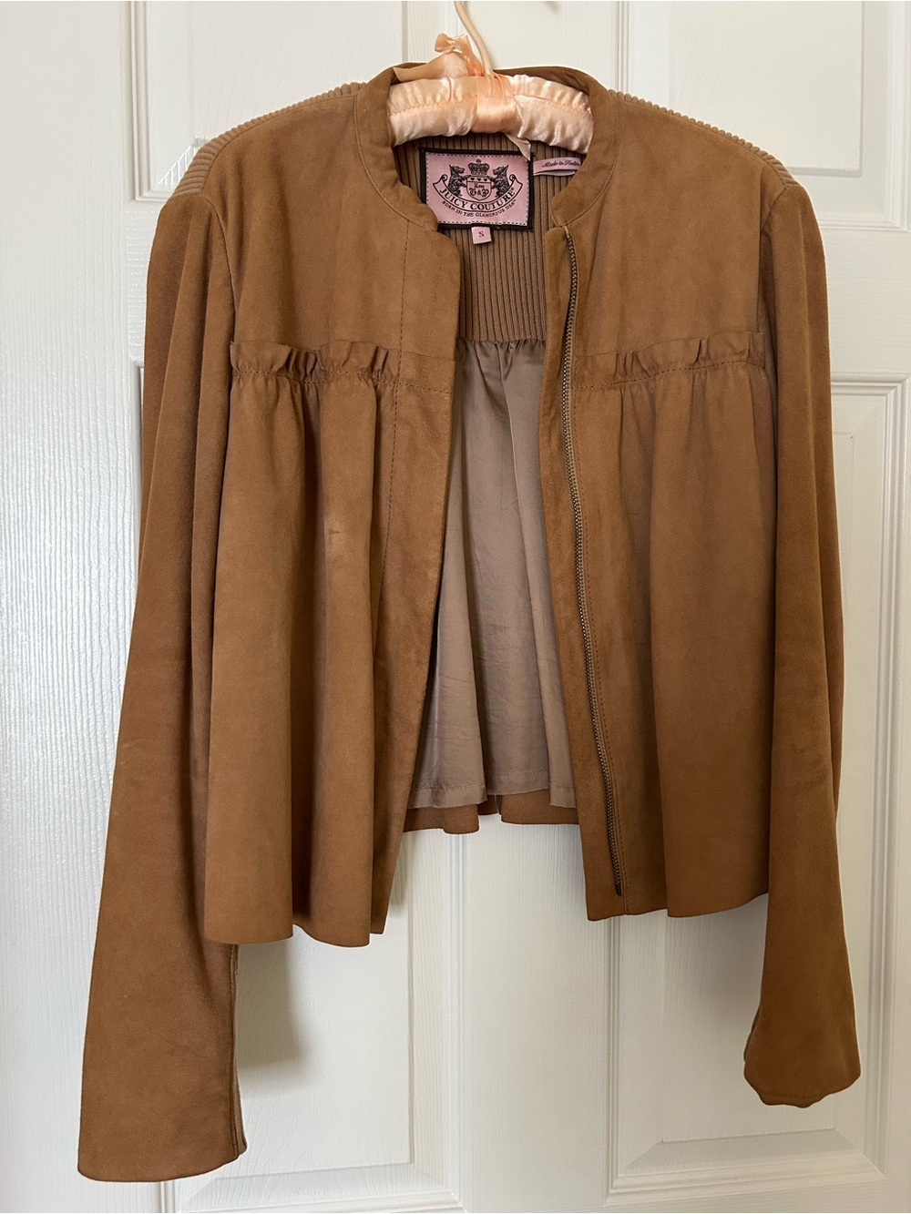 Juicy Couture Tan Suede Peplum-Style Leather Jacket